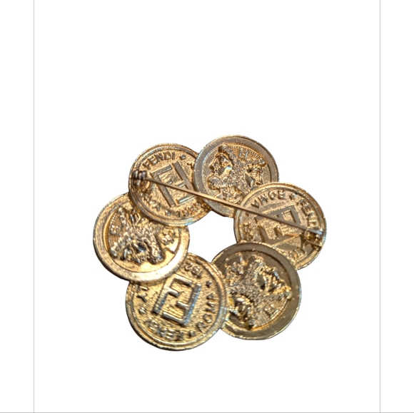 FENDI Monogram Janus Heads Roman Coin Wreath Gold Plated Brooch - Picture 4 of 5